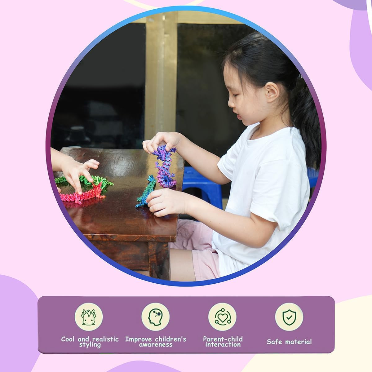 2PCS 12" 3D Printed Dragon, 3D Animals, 3D Fidget Toy, Autism Toys, 3D Dragon, 3D Printing Dragon for Home Office Decor Executive Desk Toys
